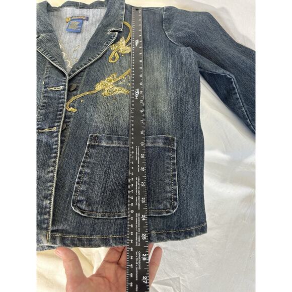 Cottage core Y2K Denim Embroidered Bedazzled Bling Ladies jacket Size XXL - Picture 10 of 11
